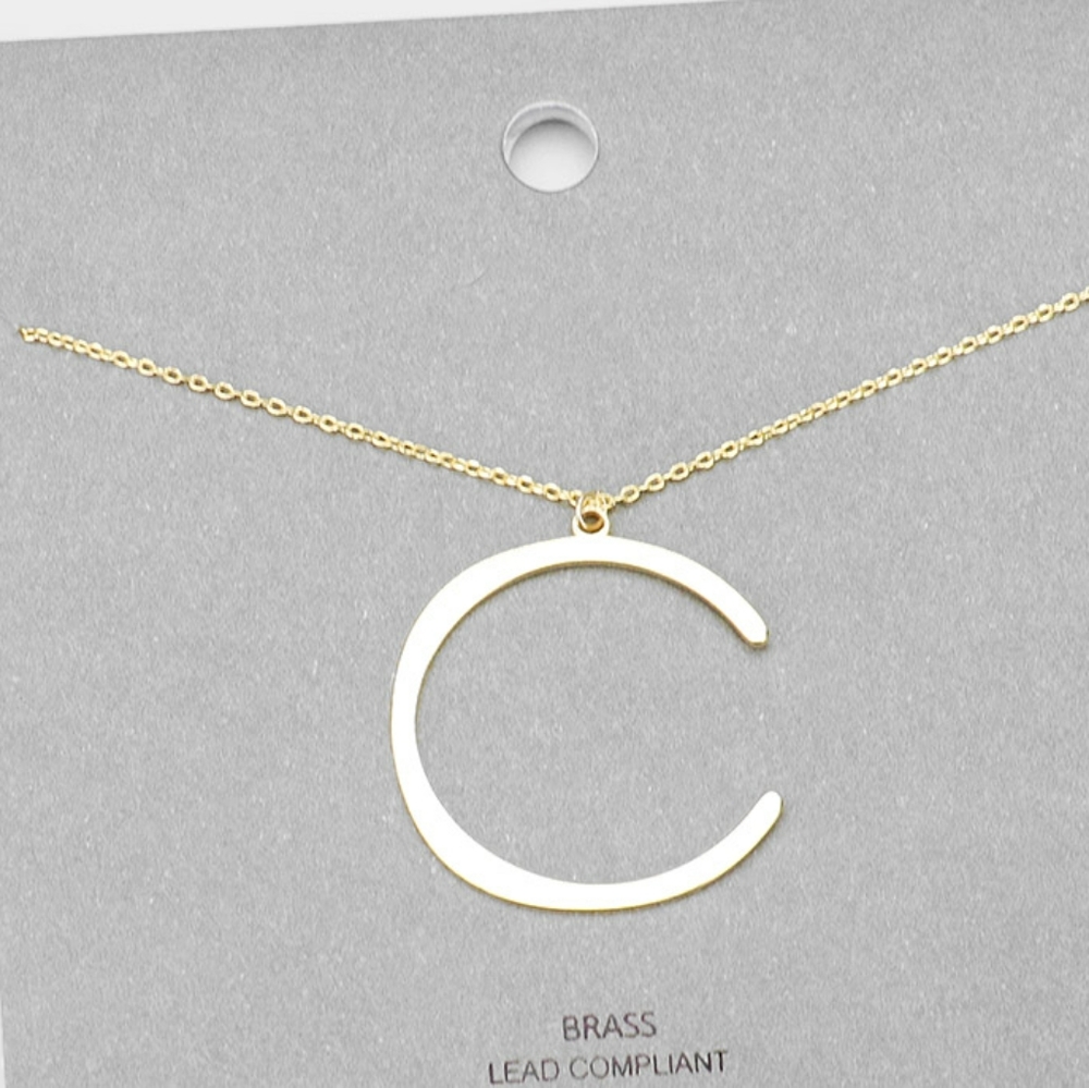 Gold C Modern Monogram Pendant Chain Necklace Initial Charm Cute Casual Simple